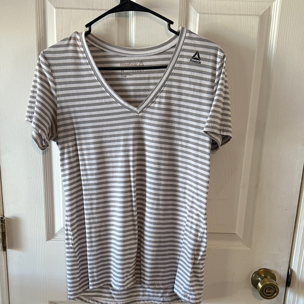 Reebok Gray and White V-Neck Tee